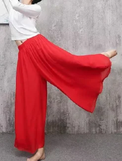 Best Women's Wide Leg Pants Trousers Vacation Streetwear Lightweight Full Length High Waist Plain Elastic Waist High Cut Breathability Comfortable Micro-elastic Outdoor Holiday Daily Wear Black White Pink Women Pants