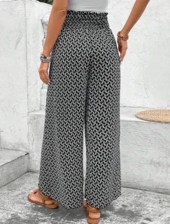 Best Women's Wide Leg Pants Trousers Streetwear Casual Long High Waist Geometic Pocket Printing Elastic Drawstring Design Breathability Soft Micro-elastic Vacation Street Daily Wear Cuticolor Black White Women Pants