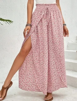Best Women's Wide Leg Pants Trousers Streetwear Casual Long High Waist Geometic Pocket Printing Elastic Drawstring Design Breathability Soft Micro-elastic Vacation Street Daily Wear Cuticolor Black White Women Pants