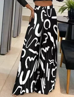 Clearance Women's Wide Leg Pants Trousers Fashion Streetwear Full Length High Waist Geometric Letter Printing High Cut Comfort Breathability Soft Micro-elastic Vacation Street Daily Apricot Black Fall Winter Women Pants
