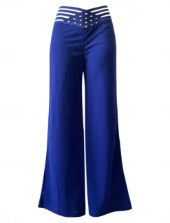 Sale Women's Wide Leg Pants Trousers Fashion Streetwear Work Full Length High Waist Solid Color High Cut Comfort Breathability Soft Micro-elastic Party Daily Wear Robin's Egg Blue Black White Yellow Fall Women Pants