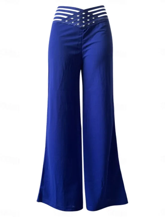 Sale Women's Wide Leg Pants Trousers Fashion Streetwear Work Full Length High Waist Solid Color High Cut Comfort Breathability Soft Micro-elastic Party Daily Wear Robin's Egg Blue Black White Yellow Fall Women Pants