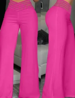 Sale Women's Wide Leg Pants Trousers Fashion Streetwear Work Full Length High Waist Solid Color High Cut Comfort Breathability Soft Micro-elastic Party Daily Wear Robin's Egg Blue Black White Yellow Fall Women Pants