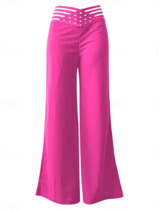 Sale Women's Wide Leg Pants Trousers Fashion Streetwear Work Full Length High Waist Solid Color High Cut Comfort Breathability Soft Micro-elastic Party Daily Wear Robin's Egg Blue Black White Yellow Fall Women Pants