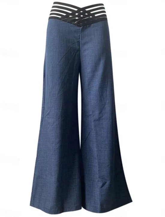 Sale Women's Wide Leg Pants Trousers Fashion Streetwear Work Full Length High Waist Solid Color High Cut Comfort Breathability Soft Micro-elastic Party Daily Wear Robin's Egg Blue Black White Yellow Fall Women Pants