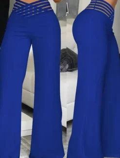 Sale Women's Wide Leg Pants Trousers Fashion Streetwear Work Full Length High Waist Solid Color High Cut Comfort Breathability Soft Micro-elastic Party Daily Wear Robin's Egg Blue Black White Yellow Fall Women Pants