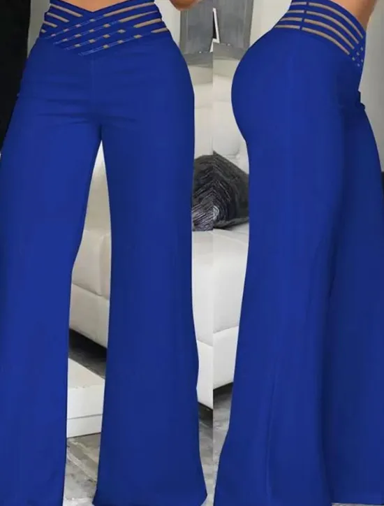Sale Women's Wide Leg Pants Trousers Fashion Streetwear Work Full Length High Waist Solid Color High Cut Comfort Breathability Soft Micro-elastic Party Daily Wear Robin's Egg Blue Black White Yellow Fall Women Pants