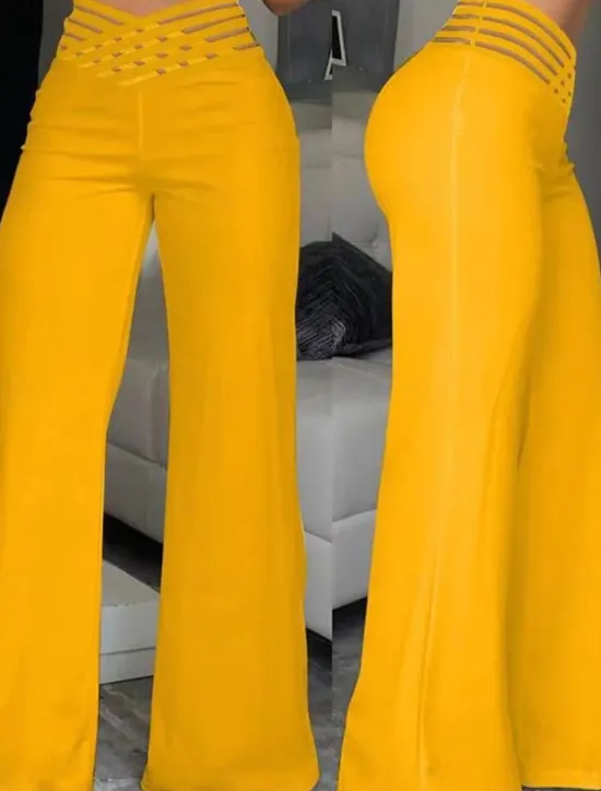Sale Women's Wide Leg Pants Trousers Fashion Streetwear Work Full Length High Waist Solid Color High Cut Comfort Breathability Soft Micro-elastic Party Daily Wear Robin's Egg Blue Black White Yellow Fall Women Pants