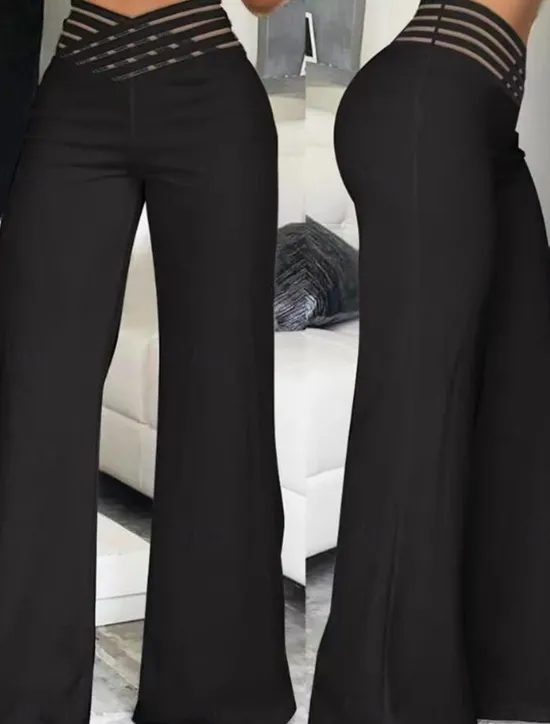 Sale Women's Wide Leg Pants Trousers Fashion Streetwear Work Full Length High Waist Solid Color High Cut Comfort Breathability Soft Micro-elastic Party Daily Wear Robin's Egg Blue Black White Yellow Fall Women Pants