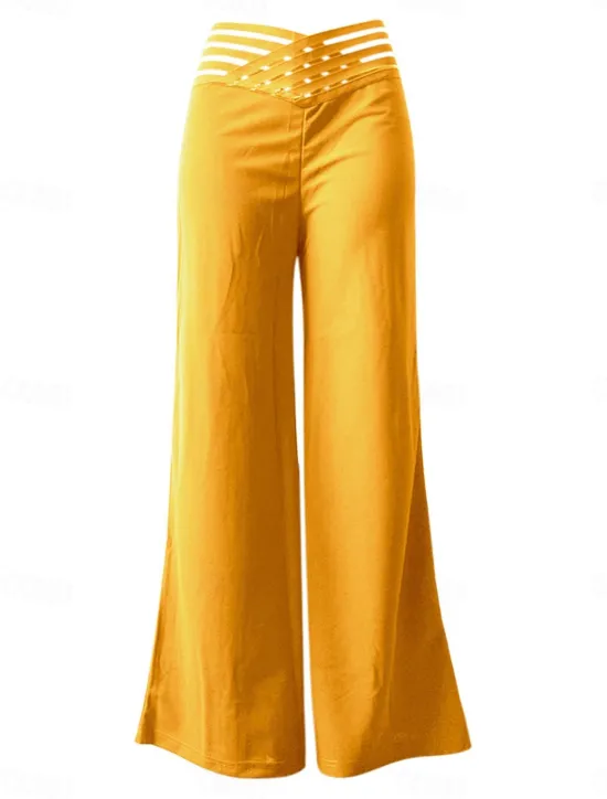 Sale Women's Wide Leg Pants Trousers Fashion Streetwear Work Full Length High Waist Solid Color High Cut Comfort Breathability Soft Micro-elastic Party Daily Wear Robin's Egg Blue Black White Yellow Fall Women Pants