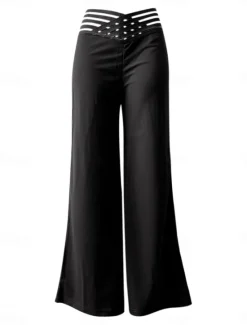 Sale Women's Wide Leg Pants Trousers Fashion Streetwear Work Full Length High Waist Solid Color High Cut Comfort Breathability Soft Micro-elastic Party Daily Wear Robin's Egg Blue Black White Yellow Fall Women Pants
