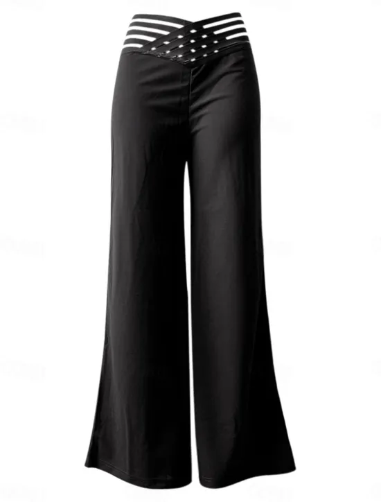 Sale Women's Wide Leg Pants Trousers Fashion Streetwear Work Full Length High Waist Solid Color High Cut Comfort Breathability Soft Micro-elastic Party Daily Wear Robin's Egg Blue Black White Yellow Fall Women Pants