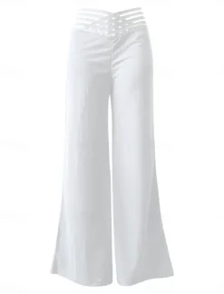 Sale Women's Wide Leg Pants Trousers Fashion Streetwear Work Full Length High Waist Solid Color High Cut Comfort Breathability Soft Micro-elastic Party Daily Wear Robin's Egg Blue Black White Yellow Fall Women Pants