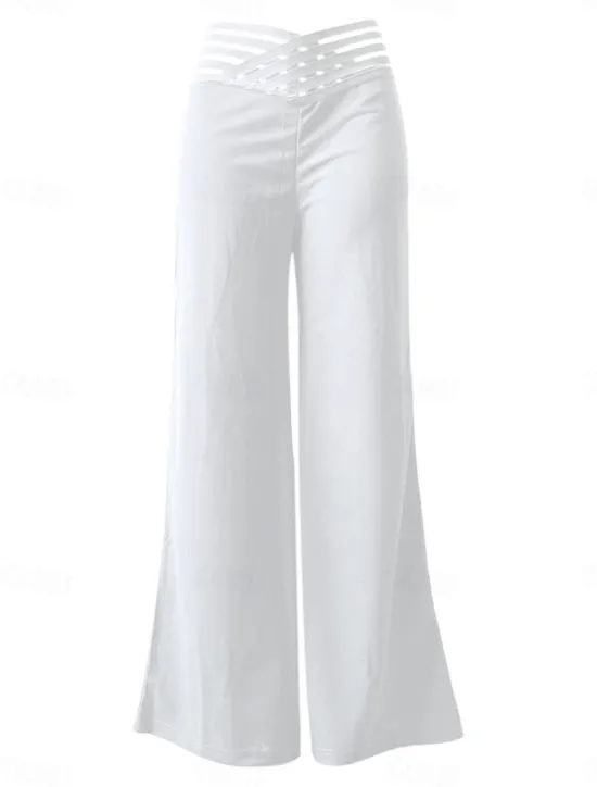 Sale Women's Wide Leg Pants Trousers Fashion Streetwear Work Full Length High Waist Solid Color High Cut Comfort Breathability Soft Micro-elastic Party Daily Wear Robin's Egg Blue Black White Yellow Fall Women Pants