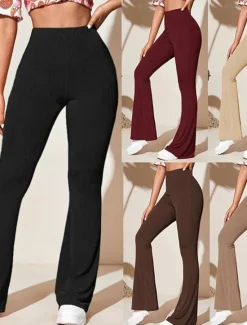Hot Women's Wide Leg Tights Casual / Sporty Full Length High Waist Plain High Cut Comfy Soft Comfortable Micro-elastic Yoga Camel Black Wine Khaki Spring & Fall Regular Fit Women Pants