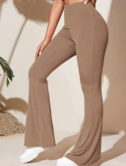 Hot Women's Wide Leg Tights Casual / Sporty Full Length High Waist Plain High Cut Comfy Soft Comfortable Micro-elastic Yoga Camel Black Wine Khaki Spring & Fall Regular Fit Women Pants