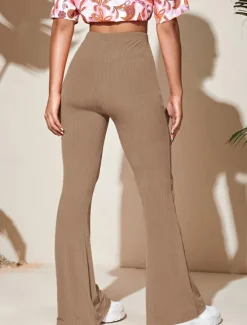 Hot Women's Wide Leg Tights Casual / Sporty Full Length High Waist Plain High Cut Comfy Soft Comfortable Micro-elastic Yoga Camel Black Wine Khaki Spring & Fall Regular Fit Women Pants