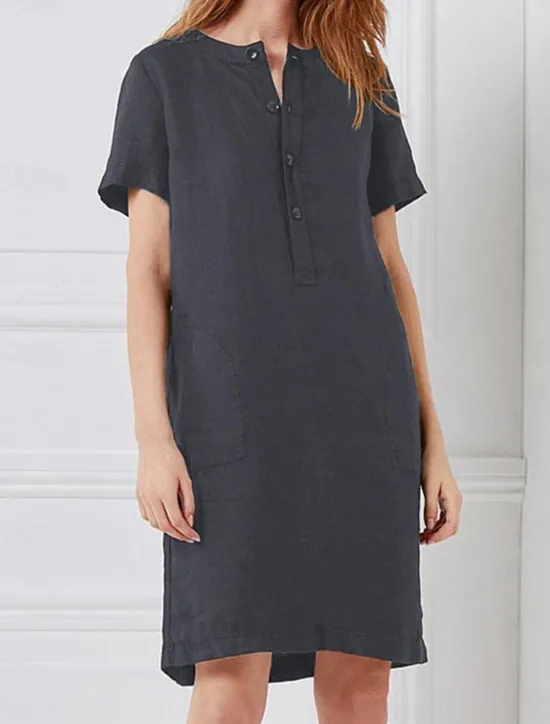 Best Women's Wine khaki Gray Summer Spring Midi Dress Linen-Inspired Dresses Casual Daily Loose Fit Plain Crew Neck Women Dresses