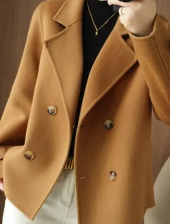 New Women's Winter Blazer Coat Fall Double Breasted Lapel Jacket Wool Blend Short Coat with Pockets Warm Black White Camel Women Blazers & Suits