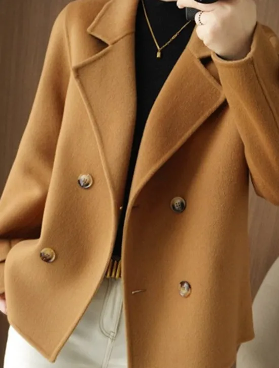New Women's Winter Blazer Coat Fall Double Breasted Lapel Jacket Wool Blend Short Coat with Pockets Warm Black White Camel Women Blazers & Suits