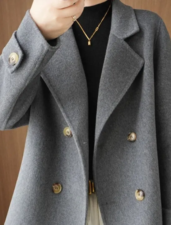New Women's Winter Blazer Coat Fall Double Breasted Lapel Jacket Wool Blend Short Coat with Pockets Warm Black White Camel Women Blazers & Suits