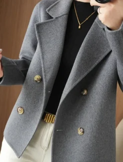 New Women's Winter Blazer Coat Fall Double Breasted Lapel Jacket Wool Blend Short Coat with Pockets Warm Black White Camel Women Blazers & Suits