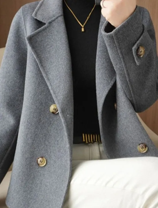 New Women's Winter Blazer Coat Fall Double Breasted Lapel Jacket Wool Blend Short Coat with Pockets Warm Black White Camel Women Blazers & Suits