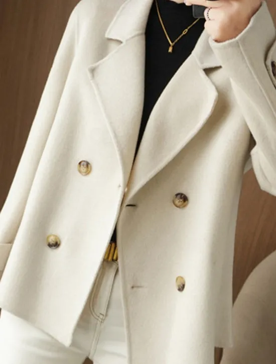 New Women's Winter Blazer Coat Fall Double Breasted Lapel Jacket Wool Blend Short Coat with Pockets Warm Black White Camel Women Blazers & Suits