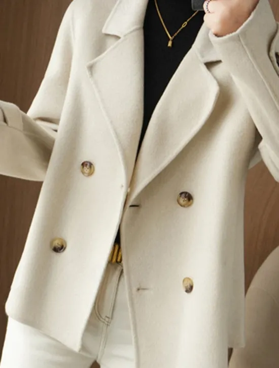 New Women's Winter Blazer Coat Fall Double Breasted Lapel Jacket Wool Blend Short Coat with Pockets Warm Black White Camel Women Blazers & Suits