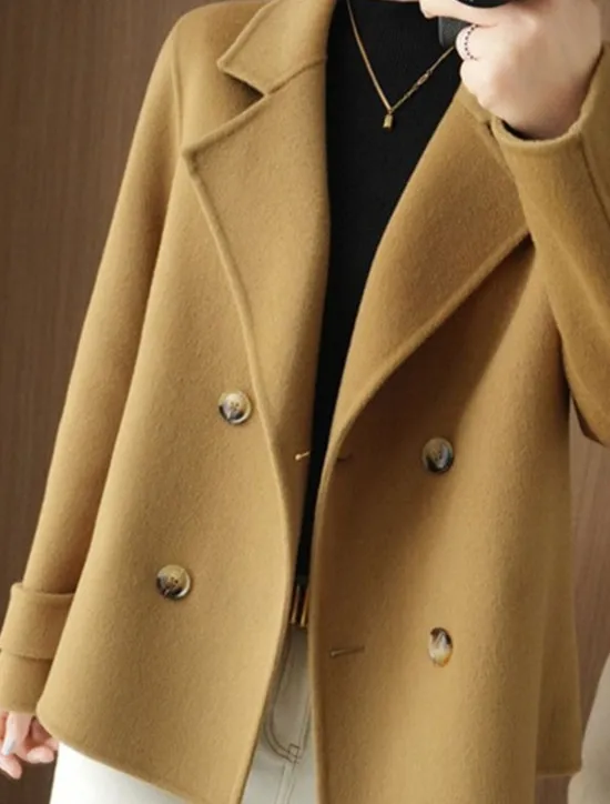 New Women's Winter Blazer Coat Fall Double Breasted Lapel Jacket Wool Blend Short Coat with Pockets Warm Black White Camel Women Blazers & Suits