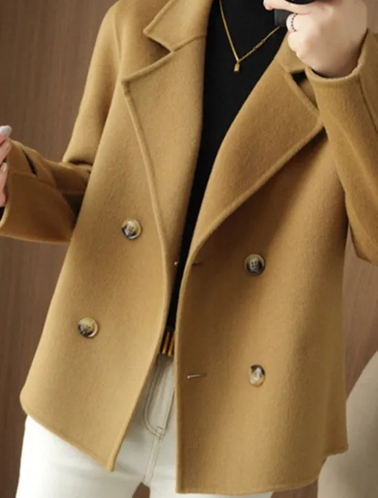 New Women's Winter Blazer Coat Fall Double Breasted Lapel Jacket Wool Blend Short Coat with Pockets Warm Black White Camel Women Blazers & Suits