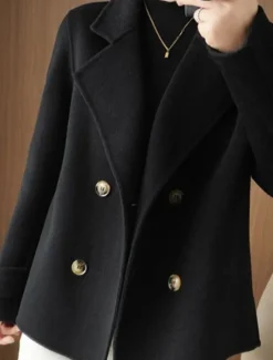 New Women's Winter Blazer Coat Fall Double Breasted Lapel Jacket Wool Blend Short Coat with Pockets Warm Black White Camel Women Blazers & Suits