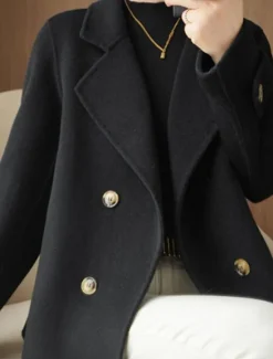 New Women's Winter Blazer Coat Fall Double Breasted Lapel Jacket Wool Blend Short Coat with Pockets Warm Black White Camel Women Blazers & Suits