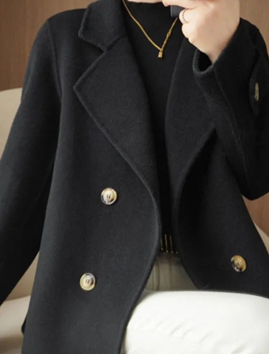 New Women's Winter Blazer Coat Fall Double Breasted Lapel Jacket Wool Blend Short Coat with Pockets Warm Black White Camel Women Blazers & Suits