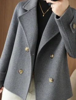 New Women's Winter Blazer Coat Fall Double Breasted Lapel Jacket Wool Blend Short Coat with Pockets Warm Black White Camel Women Blazers & Suits