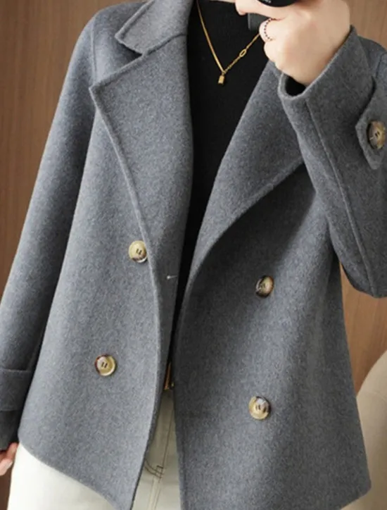 New Women's Winter Blazer Coat Fall Double Breasted Lapel Jacket Wool Blend Short Coat with Pockets Warm Black White Camel Women Blazers & Suits