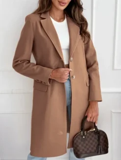 Outlet Women's Winter Coat Coat Comfortable Buttons Elegant Plain Daily Single Breasted Long V Neck Regular Fit Long Sleeve Outerwear Black White Brown Winter Women Coats & Trench Coats