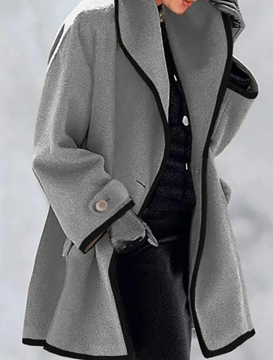 Discount Women's Winter Coat Coat Cloak / Capes Windproof Warm Buttons Pocket Casual Street Style Plain Vacation Work Street Daily Wear Single Breasted Turndown Loose Fit Long Sleeve Outerwear Blue Khaki Gray Women Coats & Trench Coats