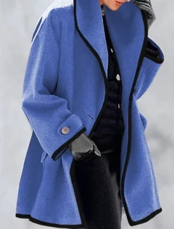 Discount Women's Winter Coat Coat Cloak / Capes Windproof Warm Buttons Pocket Casual Street Style Plain Vacation Work Street Daily Wear Single Breasted Turndown Loose Fit Long Sleeve Outerwear Blue Khaki Gray Women Coats & Trench Coats