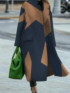 Discount Women's Winter Coat Coat Cloak / Capes Windproof Warm Pocket Casual Street Style Color Block Vacation Work Street Daily Wear Single Breasted Turndown Loose Fit Long Sleeve Outerwear Blue Khaki Fall Women Coats & Trench Coats