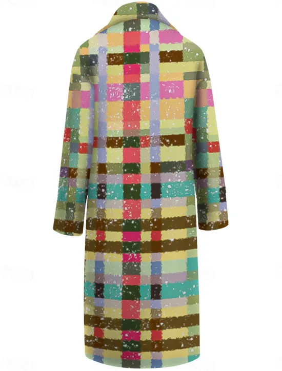 Hot Women's Winter Coat Coat Cloak / Capes Windproof Warm Pocket Casual Street Style Plaid Vacation Work Street Daily Wear Single Breasted Turndown Loose Fit Long Sleeve Outerwear Red Fall Winter Women Coats & Trench Coats