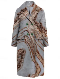 New Women's Winter Coat Coat Cloak / Capes Windproof Warm Work Street Daily Wear Vacation Pocket Single Breasted Turndown Casual Street Style Color Marble Gradient Loose Fit Outerwear Fall Winter Women Coats & Trench Coats