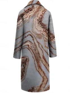 New Women's Winter Coat Coat Cloak / Capes Windproof Warm Work Street Daily Wear Vacation Pocket Single Breasted Turndown Casual Street Style Color Marble Gradient Loose Fit Outerwear Fall Winter Women Coats & Trench Coats