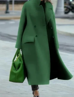 Women's Winter Coat Coat Cloak / Capes Windproof Warm Pocket Casual Street Style Plain Vacation Work Street Daily Wear Single Breasted Turndown Loose Fit Long Sleeve Outerwear Red Blue Green Fall Women Coats & Trench Coats