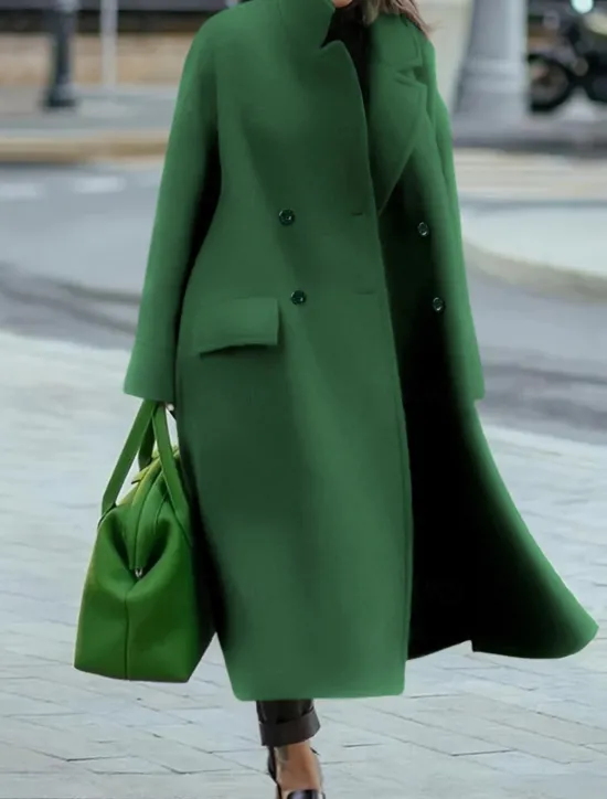 Women's Winter Coat Coat Cloak / Capes Windproof Warm Pocket Casual Street Style Plain Vacation Work Street Daily Wear Single Breasted Turndown Loose Fit Long Sleeve Outerwear Red Blue Green Fall Women Coats & Trench Coats