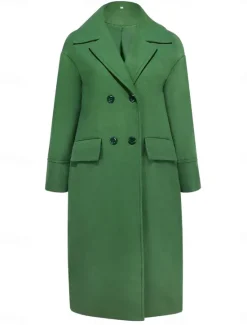 Women's Winter Coat Coat Cloak / Capes Windproof Warm Pocket Casual Street Style Plain Vacation Work Street Daily Wear Single Breasted Turndown Loose Fit Long Sleeve Outerwear Red Blue Green Fall Women Coats & Trench Coats