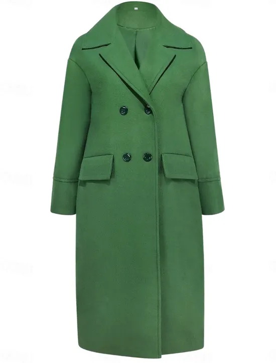Women's Winter Coat Coat Cloak / Capes Windproof Warm Pocket Casual Street Style Plain Vacation Work Street Daily Wear Single Breasted Turndown Loose Fit Long Sleeve Outerwear Red Blue Green Fall Women Coats & Trench Coats