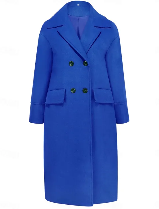 Women's Winter Coat Coat Cloak / Capes Windproof Warm Pocket Casual Street Style Plain Vacation Work Street Daily Wear Single Breasted Turndown Loose Fit Long Sleeve Outerwear Red Blue Green Fall Women Coats & Trench Coats
