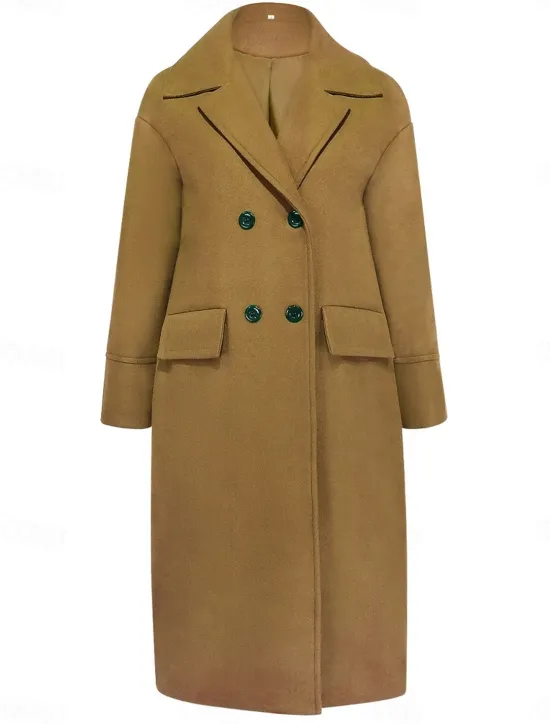 Women's Winter Coat Coat Cloak / Capes Windproof Warm Pocket Casual Street Style Plain Vacation Work Street Daily Wear Single Breasted Turndown Loose Fit Long Sleeve Outerwear Red Blue Green Fall Women Coats & Trench Coats