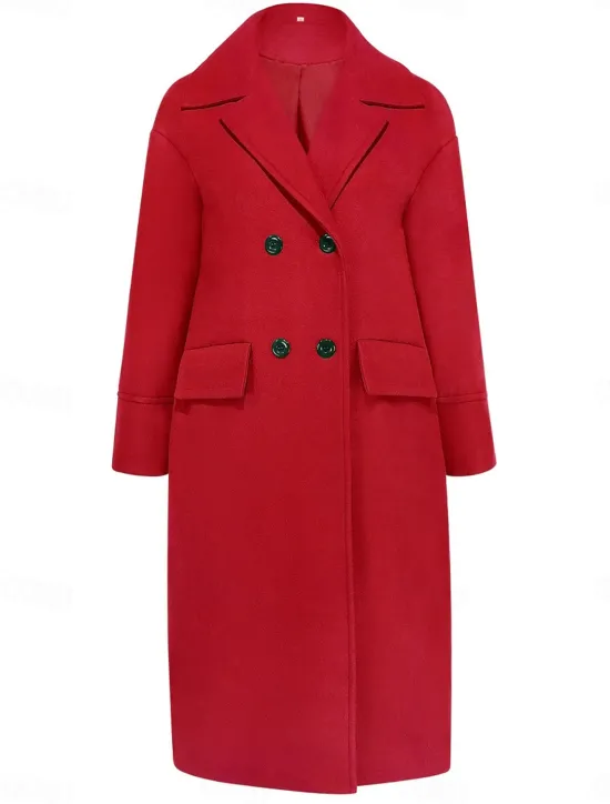 Women's Winter Coat Coat Cloak / Capes Windproof Warm Pocket Casual Street Style Plain Vacation Work Street Daily Wear Single Breasted Turndown Loose Fit Long Sleeve Outerwear Red Blue Green Fall Women Coats & Trench Coats